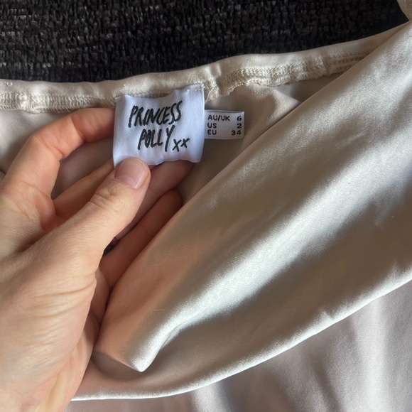 Elegant White Satin Star Power Champagne Mini Dress - Picture 5 of 8